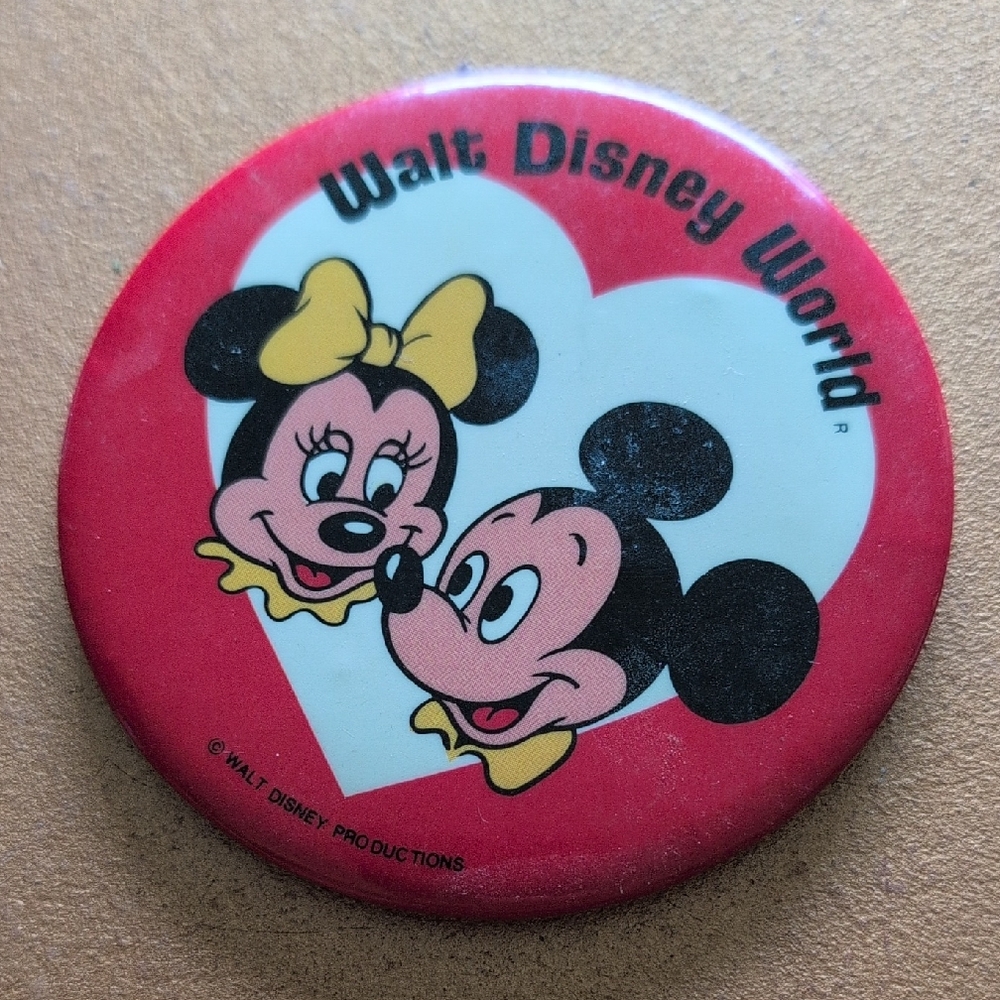 Walt Disney World Red Button with Mickey and Minnie
